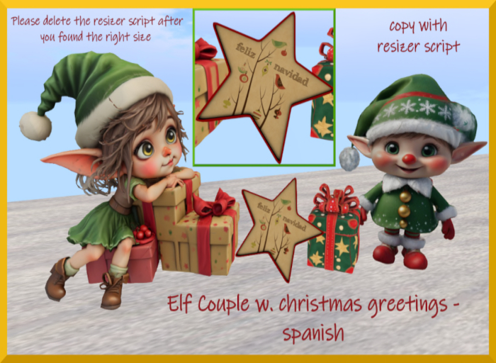 C.M.D. Elf Couple w.Feliz navidad greetings spanish NEW VB