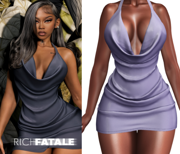 $RICH FATALE - MCKENNA COWL HALTER BODYCON - PERIWINKLE