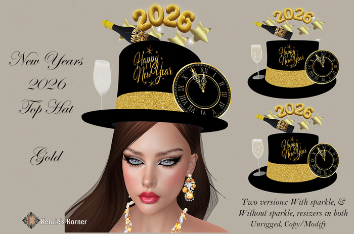 Second Life Marketplace - ~KK~New Years 2026 Top Hat Gold