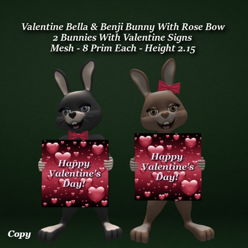 Valentine Bella & Benji Bunny With Rose Bow1