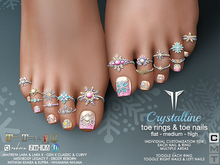 **RE** Crystalline Toe Rings & Toe Nails Set - PBR - Maitreya, Gen X, Meshbody, Inithium, eBODY, NHUMANA