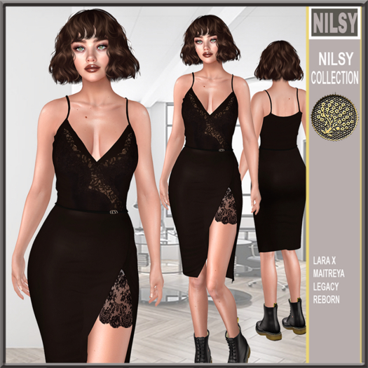 LACE MIX SILK DRESS