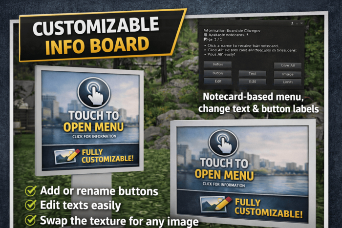 Custom Information Board – Notecard Menu – Easy to Edit