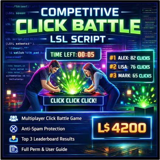Competitive Click Battle Game LSL Script | Full Perm | Multiplayer Touch Game | Club & Event Interaction System