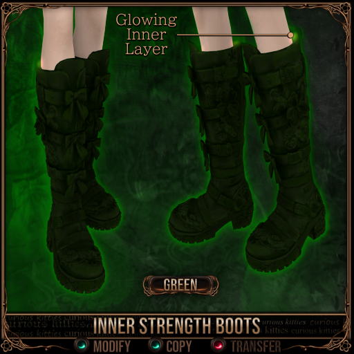 =^.^= Curious Kitties - Inner Strength Boots - Green