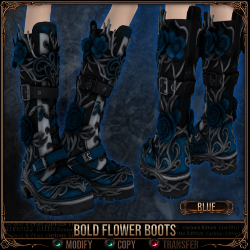 =^.^= Curious Kitties - Bold Flower Boots - Blue