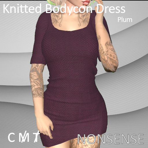 Knitted Bodycon Dress - Plum