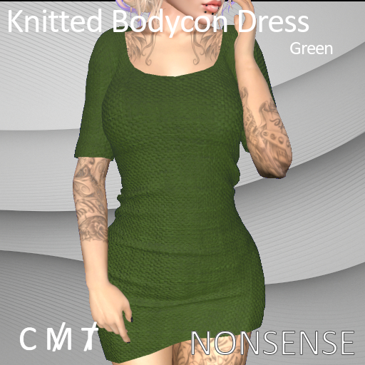 Knitted Bodycon Dress - Green