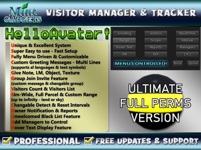 Mint Gadgets - HelloAvatar Greeter, Visitor Manager & Tracker | Ultimate Full Perms Version