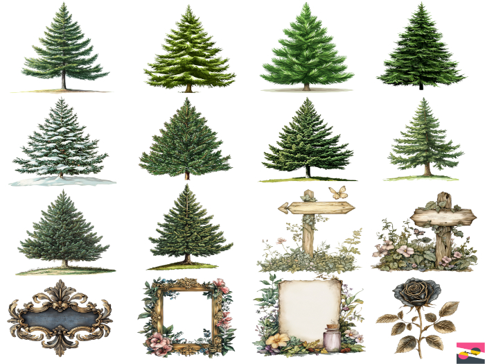 Evergreen Pine Tree Transparent PNG "BOXED"