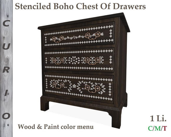 Stenciled Boho Chest Of Drawers