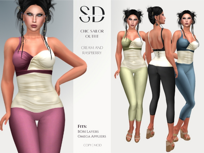 Chic Sailor Outfit – Cream and Raspberry – BOM Layers|Omega Appliers – Sweet Distractions