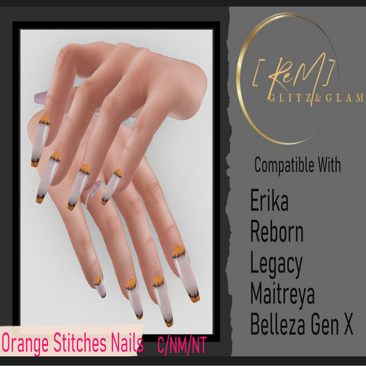 [ReM]  Orange Stiitches Nails