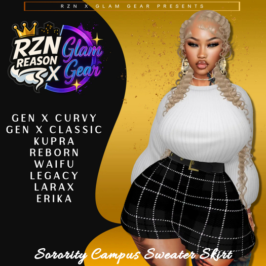 [RZN] Sorority Campus Sweater Skirt Set Wht/Blk UNPACKER