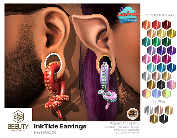 Beeuty - InkTide Earrings Swallow Gauged Ears FATPACK