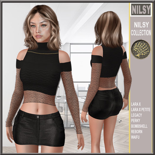 LAYERED NET MIX TOP&LEATHER SKIRT