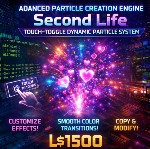 Advanced Particle Creation Engine for Second Life – Touch-Toggle Dynamic Particle System (Copy & Modify)