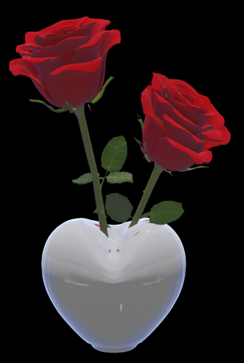Glass Heart Vase 2 Red Roses Valentine's