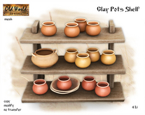 Clay Pots Shelf - Old World - Rustic / Medieval Furniture