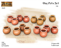 Clay Pots Set v1 - Old World - Rustic / Medieval Furniture