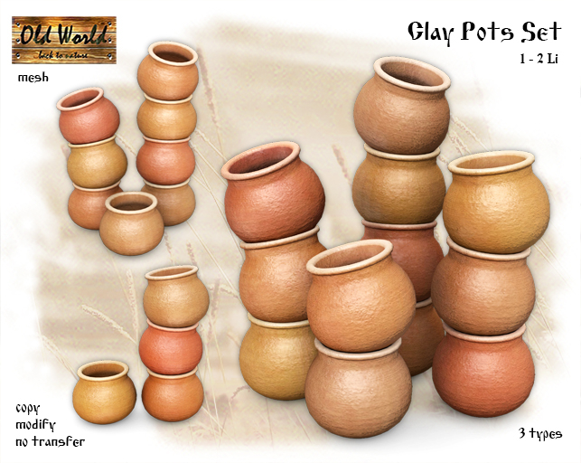 Clay Pots Set - Old World - Rustic / Medieval Furniture