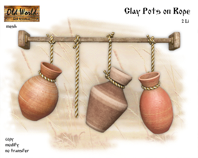 Clay Pots on Rope v2 - Old World - Rustic / Medieval Furniture