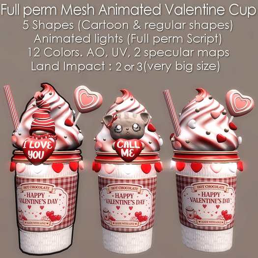 * Full Perm Mesh * Animated Valentine Cups *
