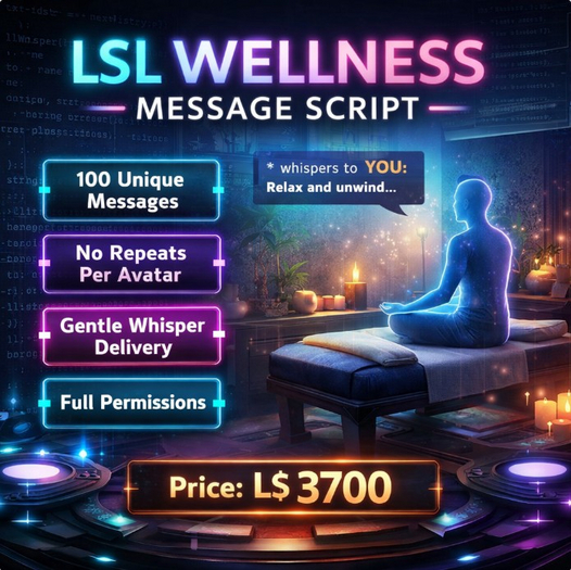 LSL Wellness Message Script | 100 Unique Relaxation Messages | No Repeat Per Avatar | Full Permissions