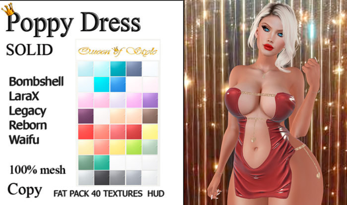 Poppy Dress SOLID - Fatpack (40 Colors) - Bombshell, LaraX, Legacy, Reborn, Waifu