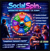 SocialSpin Interactive Party Wheel LSL Script – Fun Social Game with Cooldown, Spin Animation & Random Actions | Full Pe