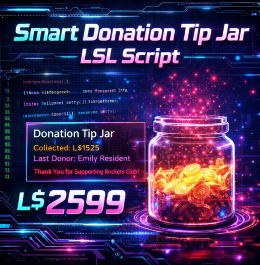 Smart Donation Tip Jar LSL Script – Auto Thank-You, Hover Text & Particle Effects | Copy & Modify | Second Life