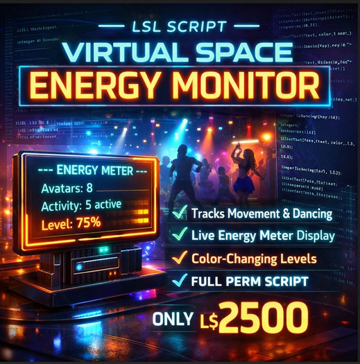 LSL Virtual Space Energy Monitor – Crowd Activity & Dance Detection Script | Club & Event Meter | FULL PER
