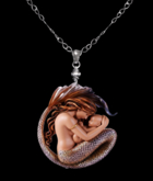 Porcelain Mermaid & Child Necklace dark skintone
