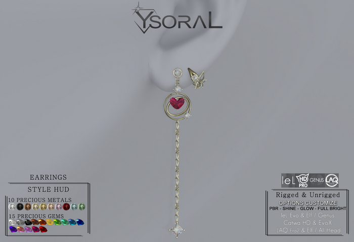 ~~ Ysoral ~~.:Earrings Anna:.(leL - Catwa - Genus - LAQ - Unrigged)