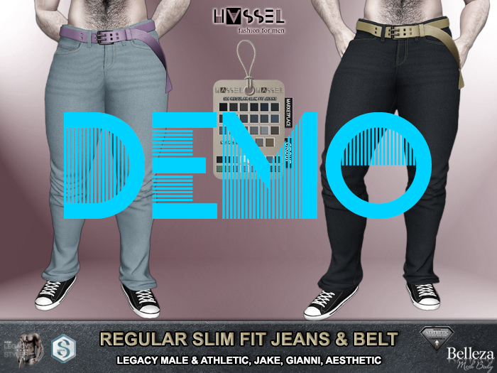 (HASSEL) DEMO MEN'S REGULAR SLIM FIT JEANS WITH BELT LEGACY MALE LEGACY ATHLETIC JAKE GIANNI AESTHETIC 509