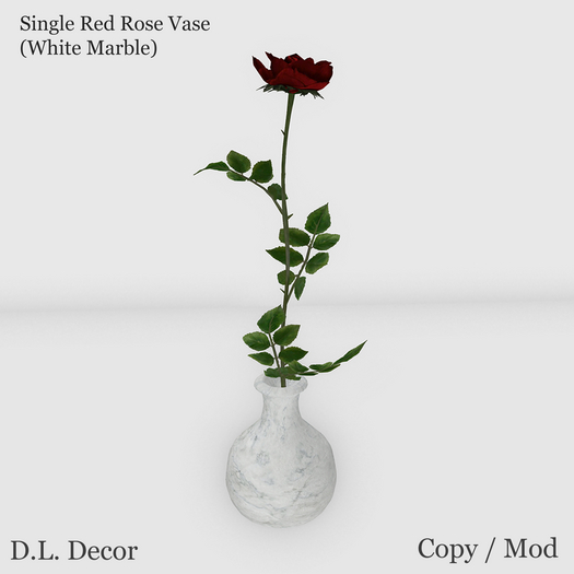 D.L. Decor - Single Red Rose In A Vase - Mesh - White Marble