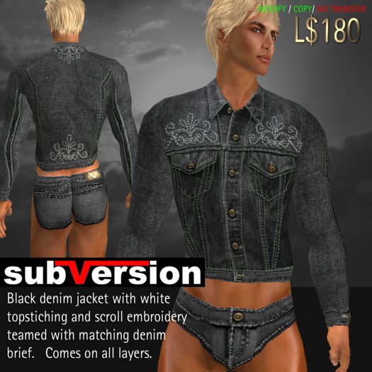 .~subVersion~. DENIM jacket scroll - black