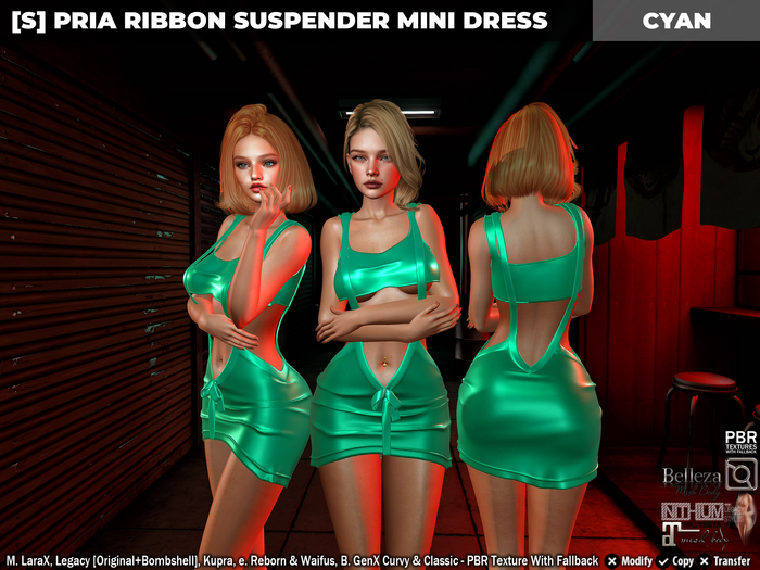 [S] Pria Ribbon Suspender Mini Dress Cyan