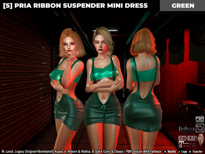 [S] Pria Ribbon Suspender Mini Dress Green