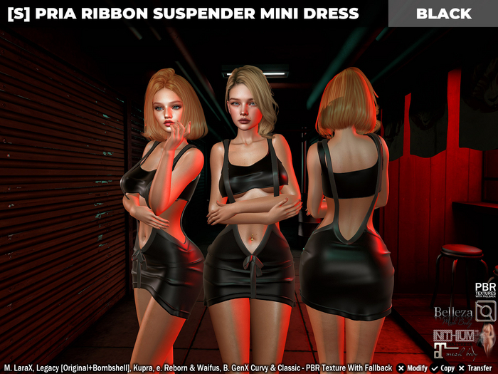 [S] Pria Ribbon Suspender Mini Dress Black