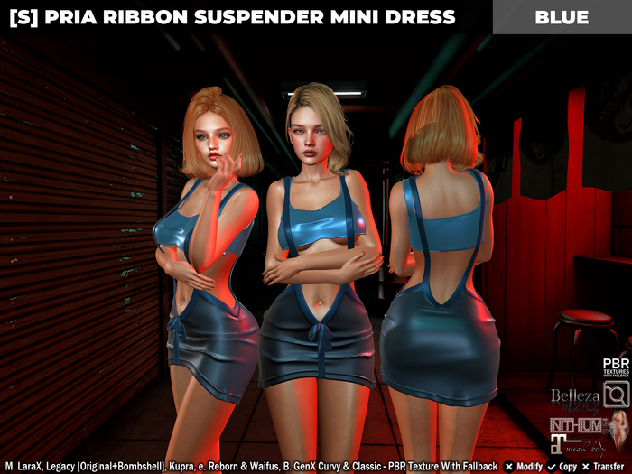 [S] Pria Ribbon Suspender Mini Dress Blue