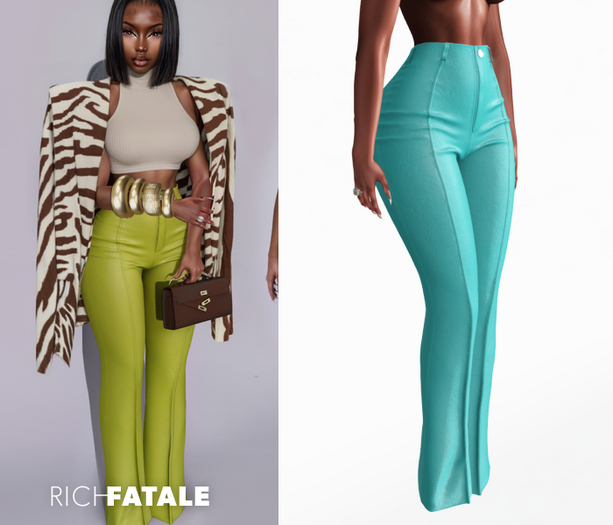 $RICH FATALE - LEATHER SLACKS - AQUAMARINE