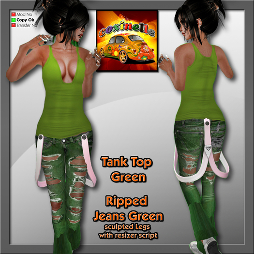 Coxi -  Jeans ripped green & tank top green