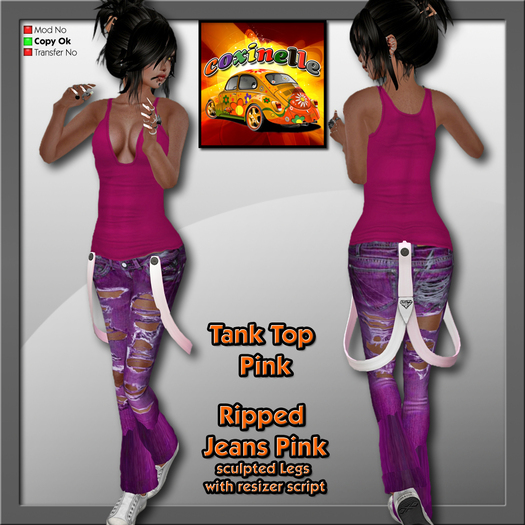 Coxi -  Jeans ripped pink & tank top pink