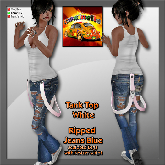 Coxi - Jeans ripped blue & tank top white