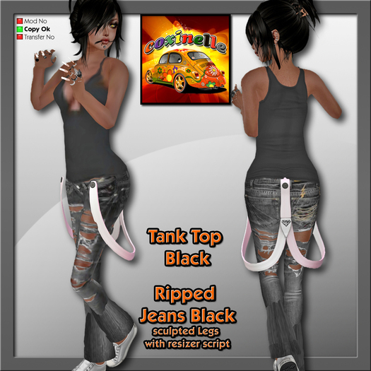 Coxi - Jeans ripped black & tank top black