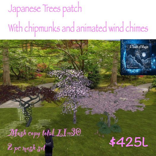 japanese Tree patch with chipmunks& windchimes Box LI=30