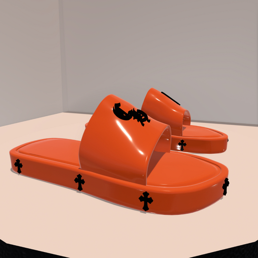 [T.C.W] CHROME BADDIE SLIDES-ORANGE-
