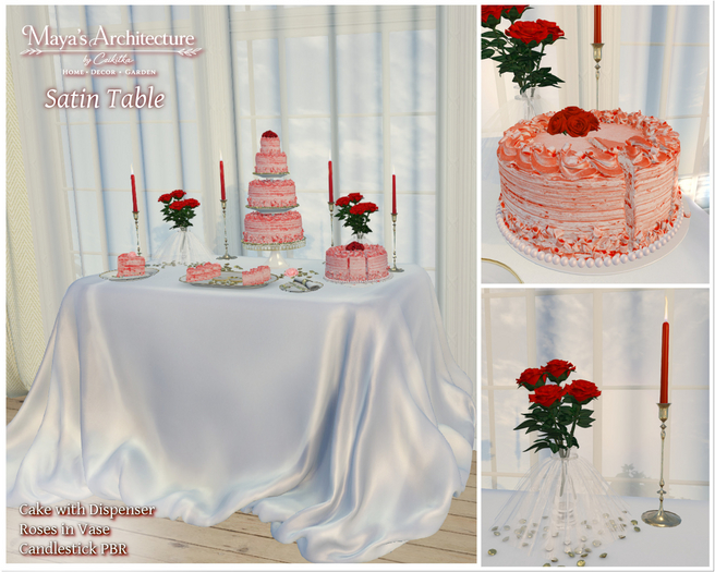 Mayas | Raspberry cake | Dispenser Cake | Satin Table | Roses in Vase | Wedding Table | Bithday  | Candlestick PBR | r