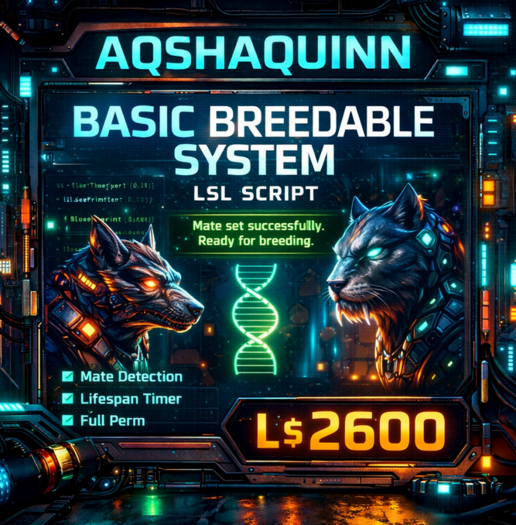 Aqshaquinn Basic Breedable System LSL Script | Mate Detection & Lifecycle | Full Perm